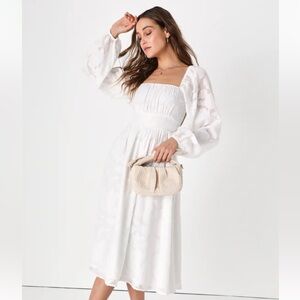 Lulu's flirtatious Nature White Floral Jacquard Lace-Up
Midi Dress Size M